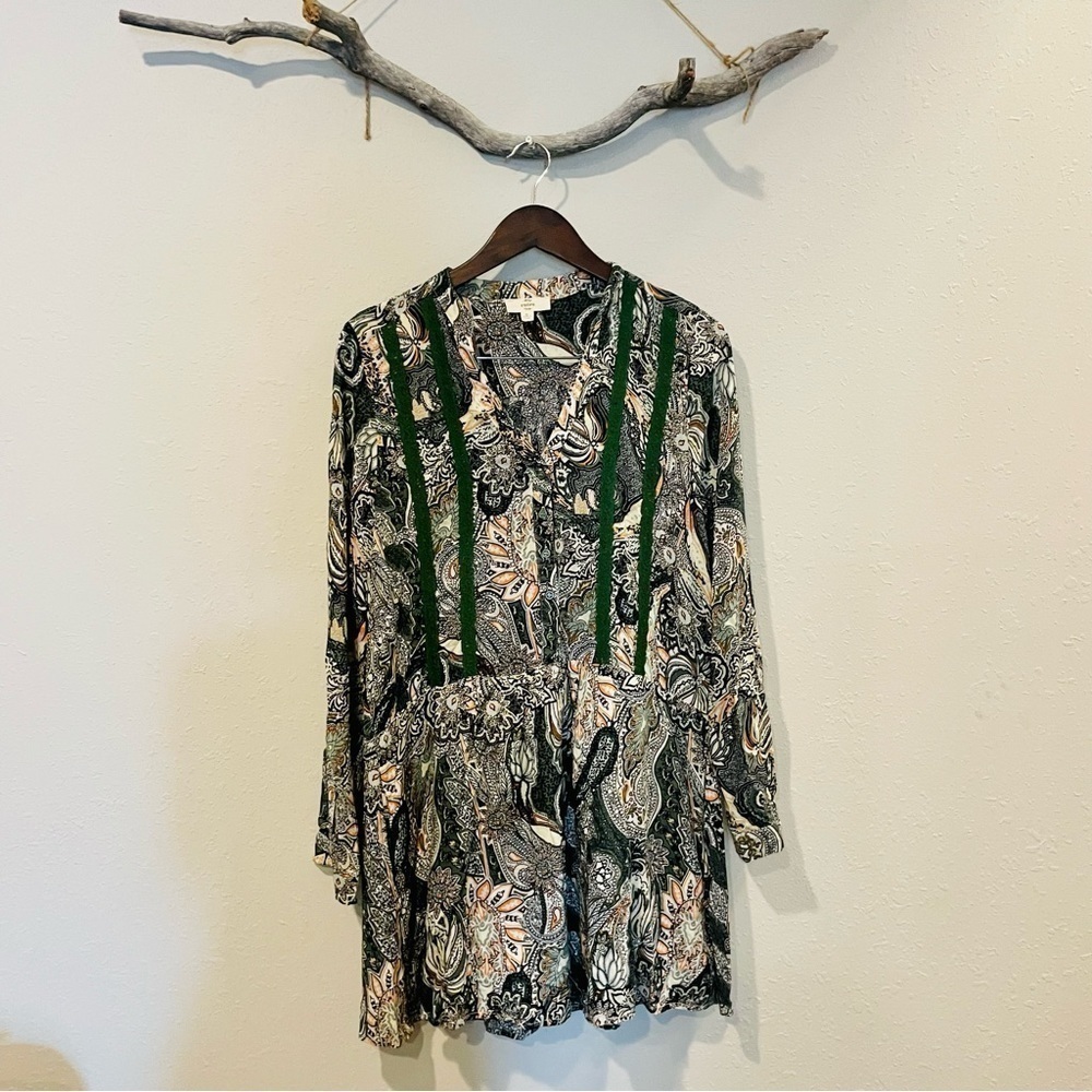 Umgee Green Paisley Floral Drop Waist Dress